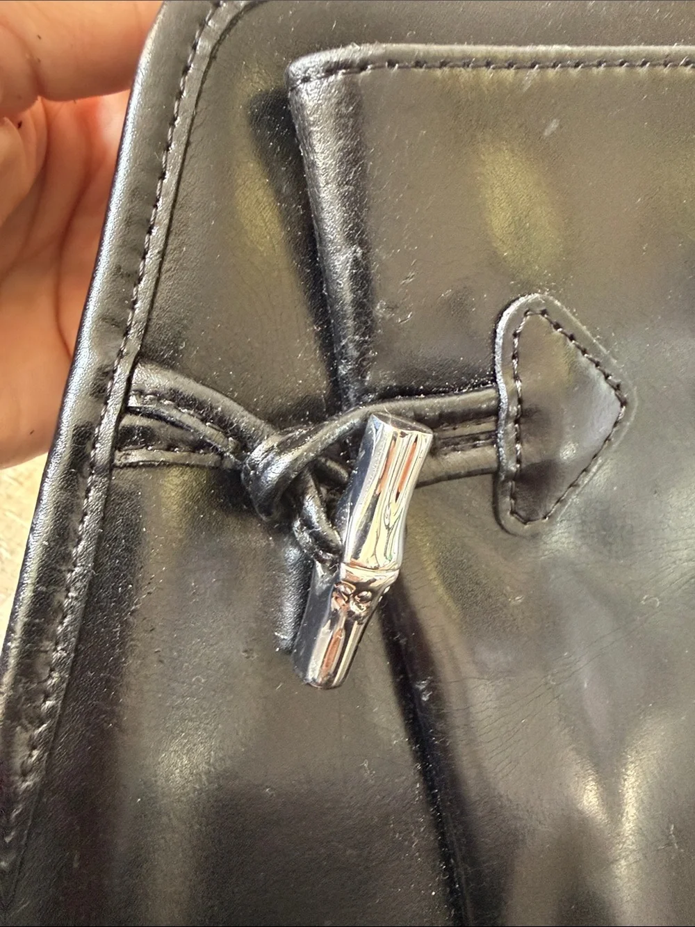 Vintage Longchamp Black Leather Single-Handle Sling Backpack